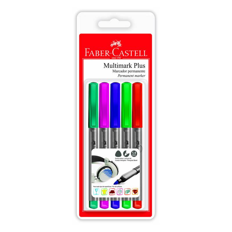 FABER-CASTELL - Marcadores Permanentes Multimark Plus x 5 Colores