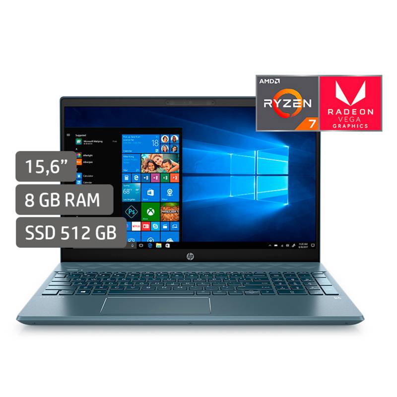 HP - Laptop Pavilion 15.6" Ryzen7 8GB RAM 512GB SSD - Gráficos RX Vega - Pantalla Full HD IPS - Teclado Retroiluminado