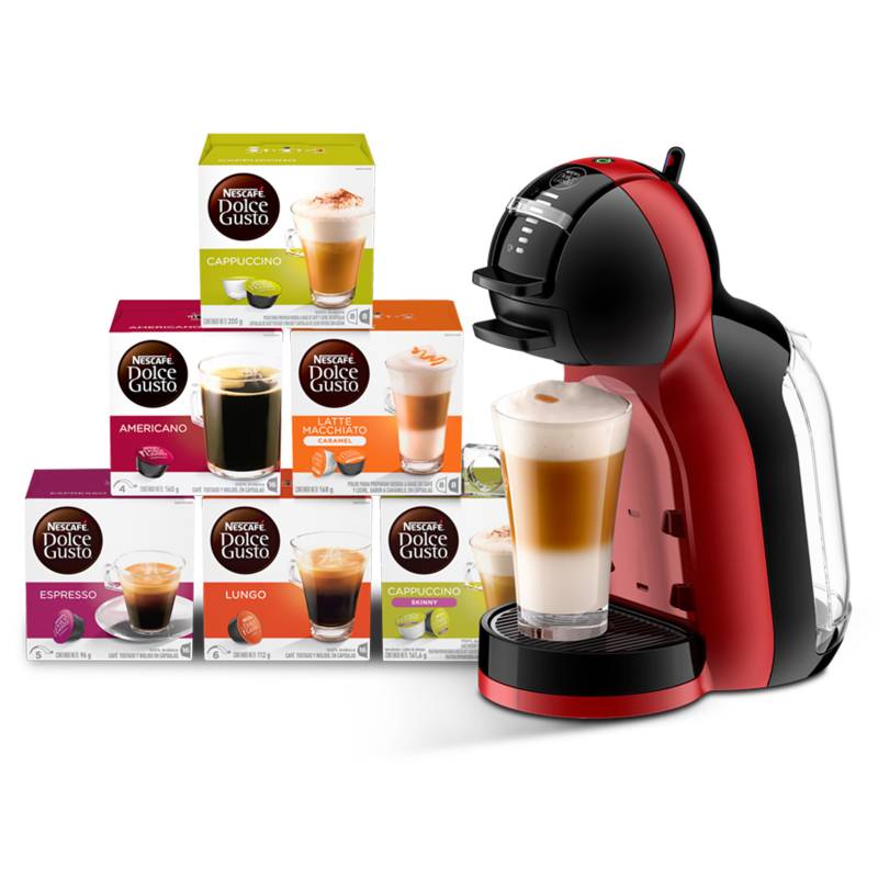 Cafetera Dolce Gusto Mini Me Red Black + 6 cajas NESCAFE DOLCE