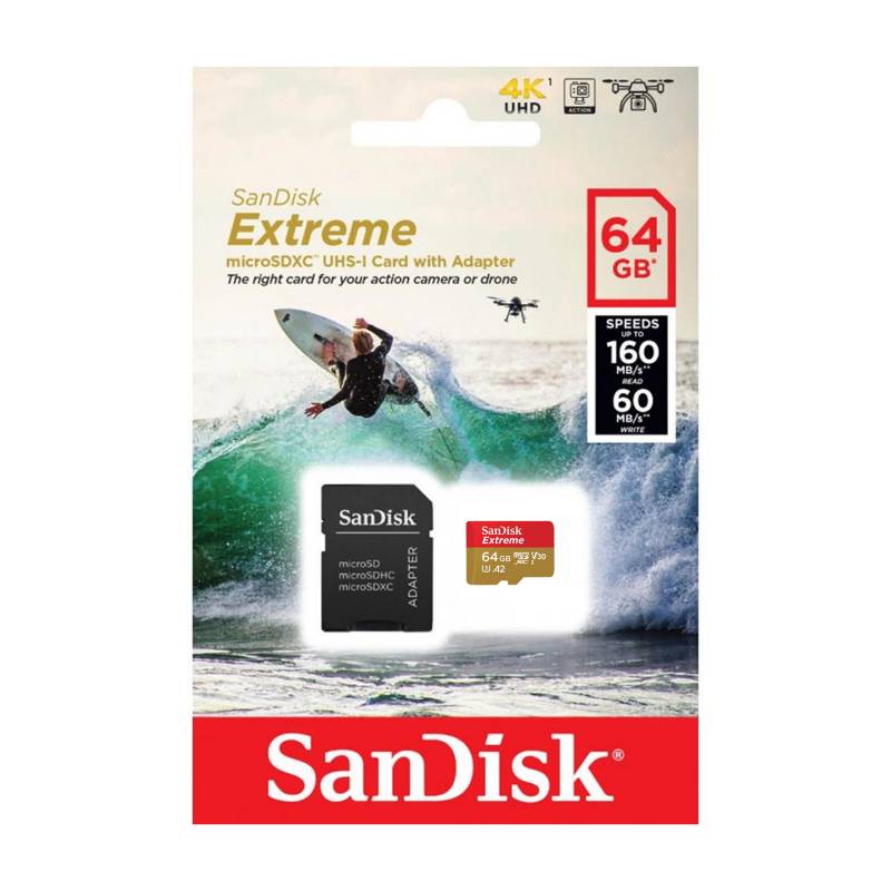 SANDISK - Memoria Micro SD SanDisk Extreme Gopro 64GB UHS-I U3 160Mb/s