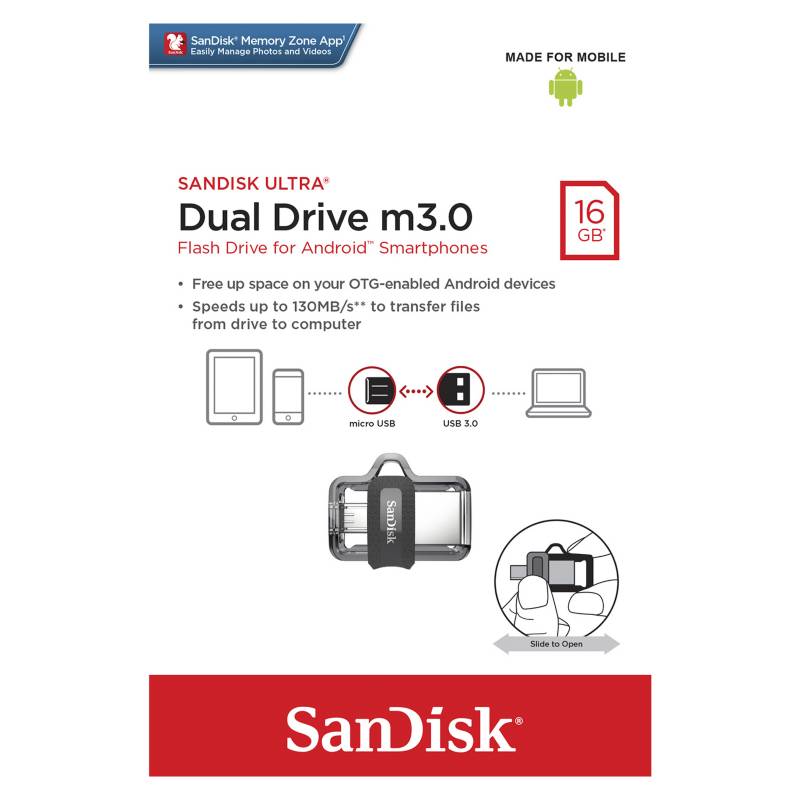 SANDISK - Memoria USB SanDisk Ultra Dual Drive 16GB OTG 3.0 - Plateado