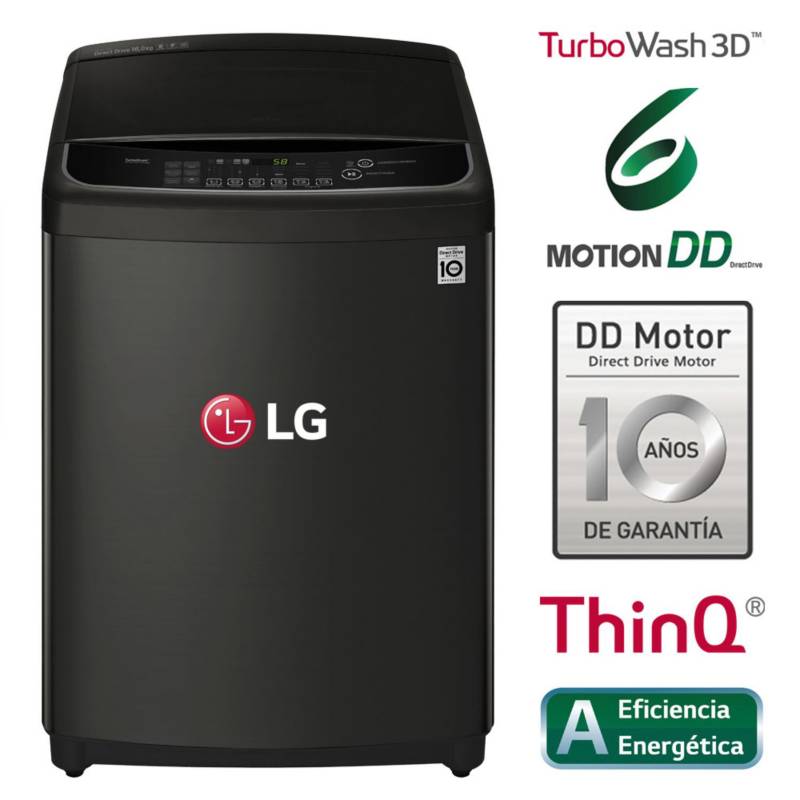 LG - Lavadora 16 Kg LG Carga Superior TurboWash 3D con 6MotionDD WT16BS6H Negro Platino