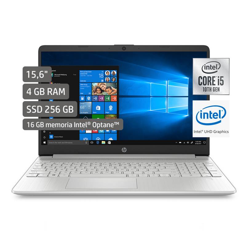 Laptop 15" Core 10ma Gen 4GB RAM + 16GB Optane 256GB Disco Sólido HP |