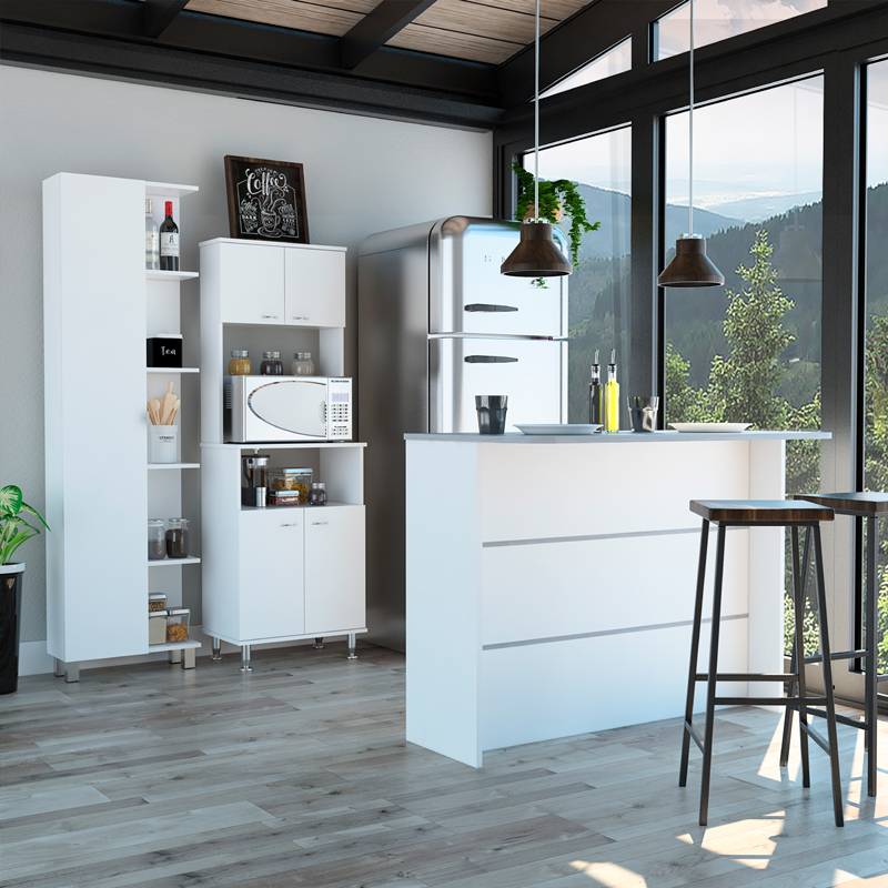 TUHOME - Combo Cocina Blanco: Mueble de Cocina, Barra y Optimizador