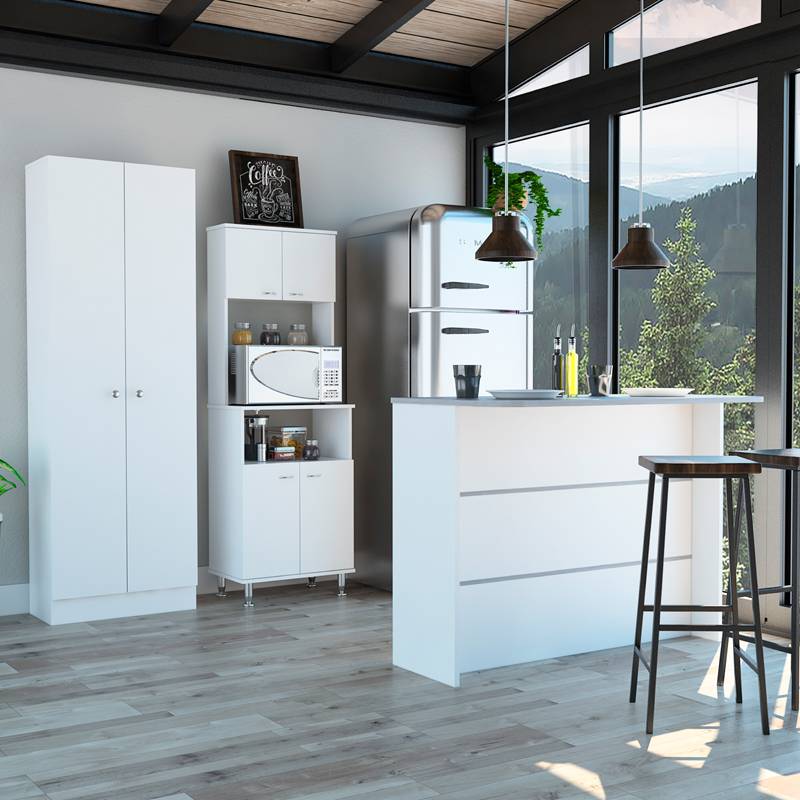 TUHOME - Combo Cocina Blanco: Mueble de Cocina, Barra y Optimizador