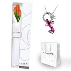 CHARME - Caja 3 tulipanes y Collar Mariposa