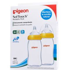 PIGEON - Pack x2 Biberón Softouch Peristaltic Plus 240 ml Boca Ancha