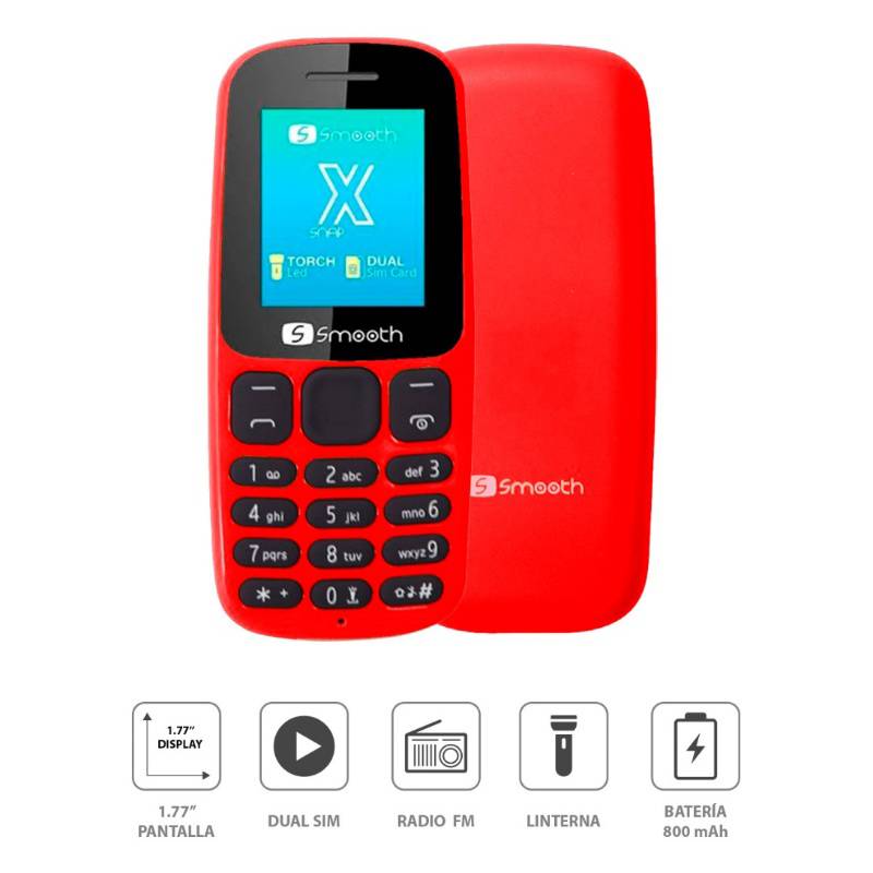 SMOOTH - Teléfono Movil Smooth Snapx 2G Dual SIM Radio FM Rojo