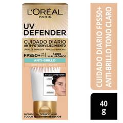 LOREAL PARIS - Protector Solar Anti Edad UV Defender FPS 50+ Anti Brillo Tono Claro L'Oréal Paris Skin Care