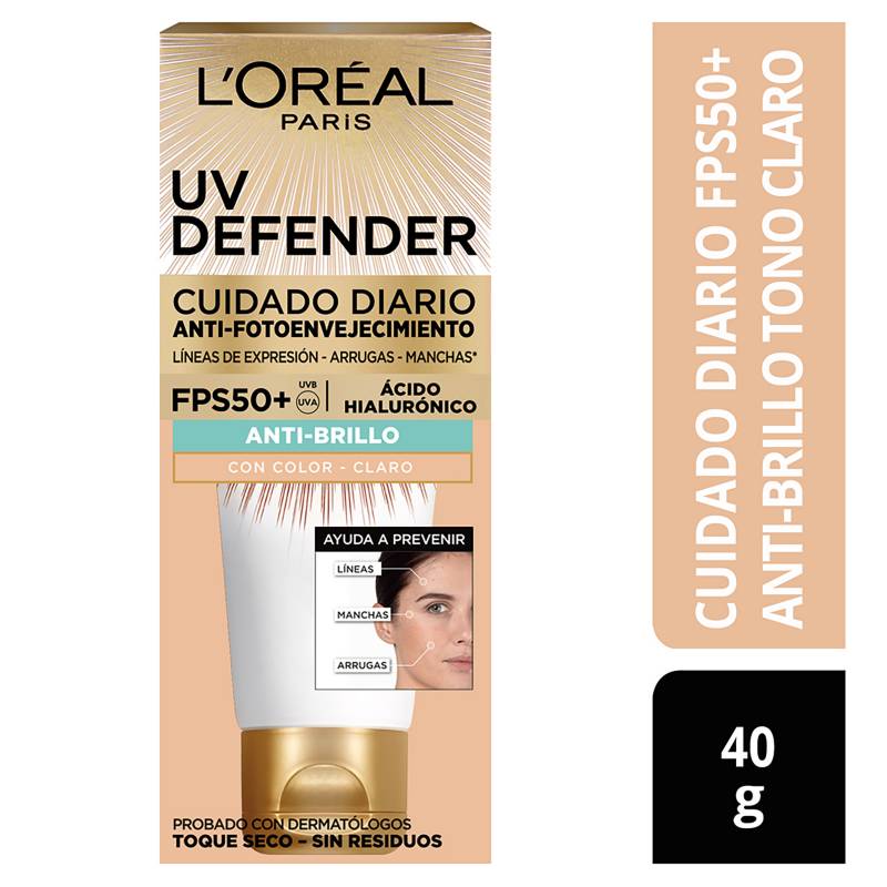  - Protector Solar Anti Edad UV Defender FPS 50+ Anti Brillo Tono Claro L'Oréal Paris Skin Care