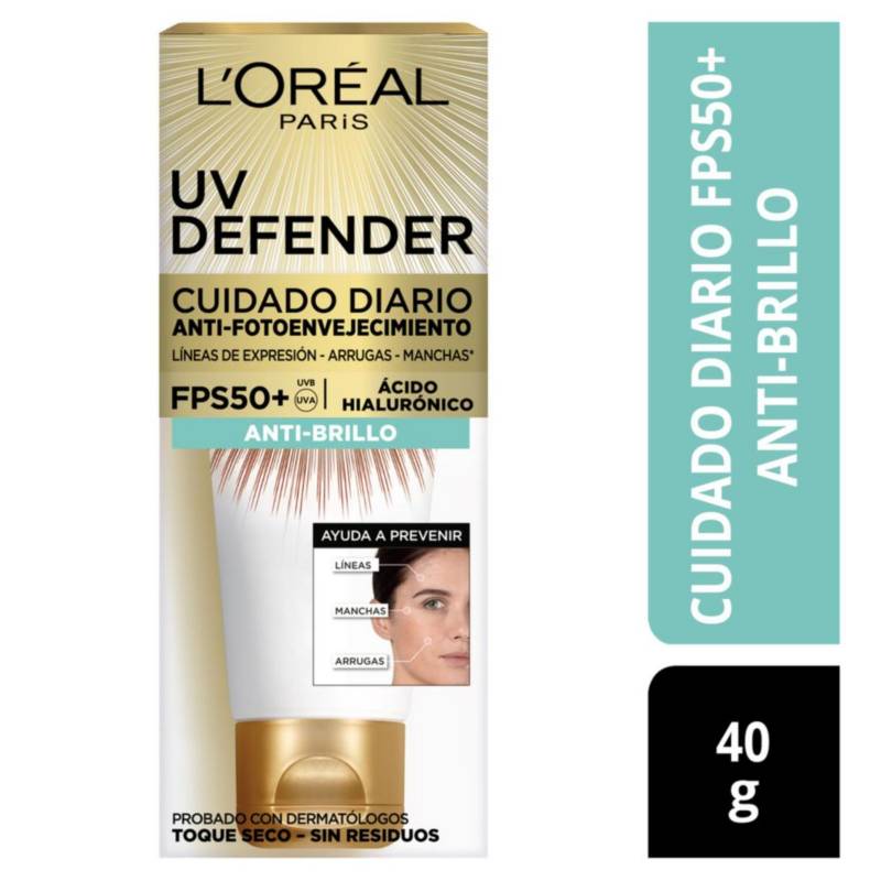  - Protector Solar Anti Edad UV Defender FPS 50+ Anti Brillo L'Oréal Paris Skin Care