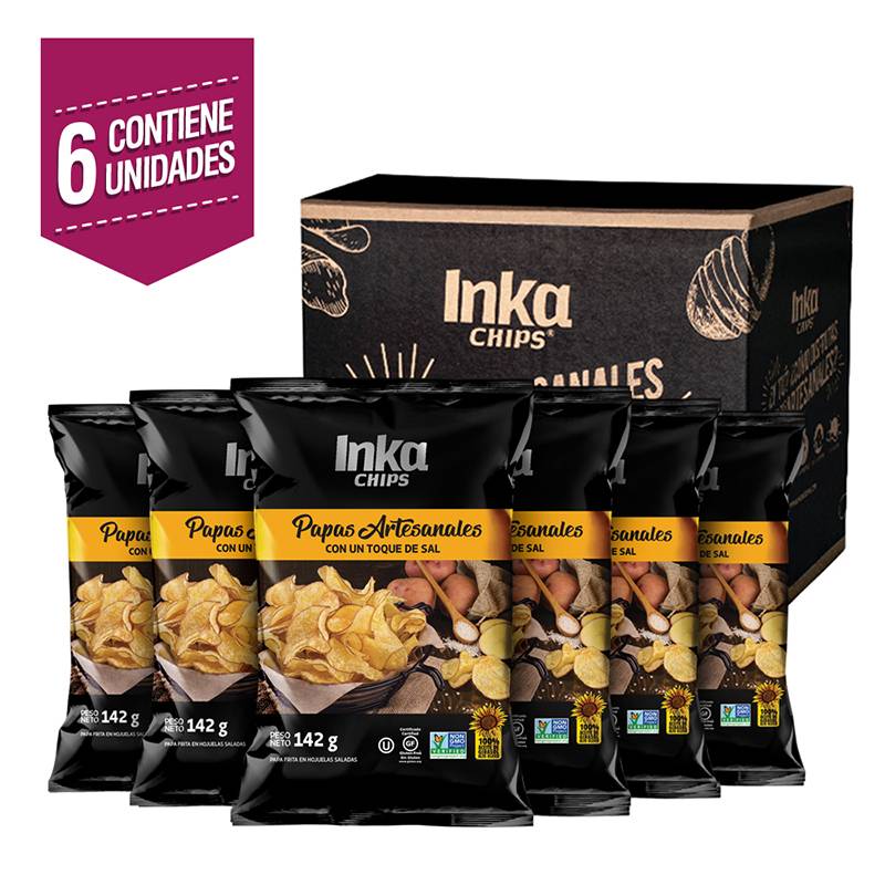 INKA CHIPS - Six Pack Papas Artesanales Inka Chips con un Toque de Sal x 142g