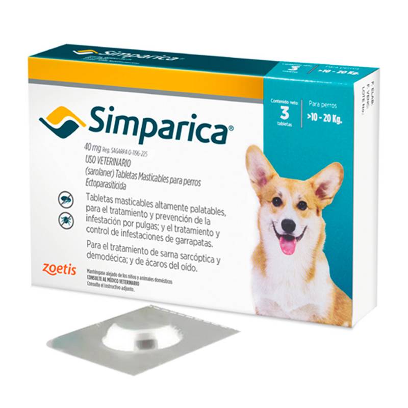 SIMPARICA - Tableta antipulgas para Perros Simparica 10 - 20 kg