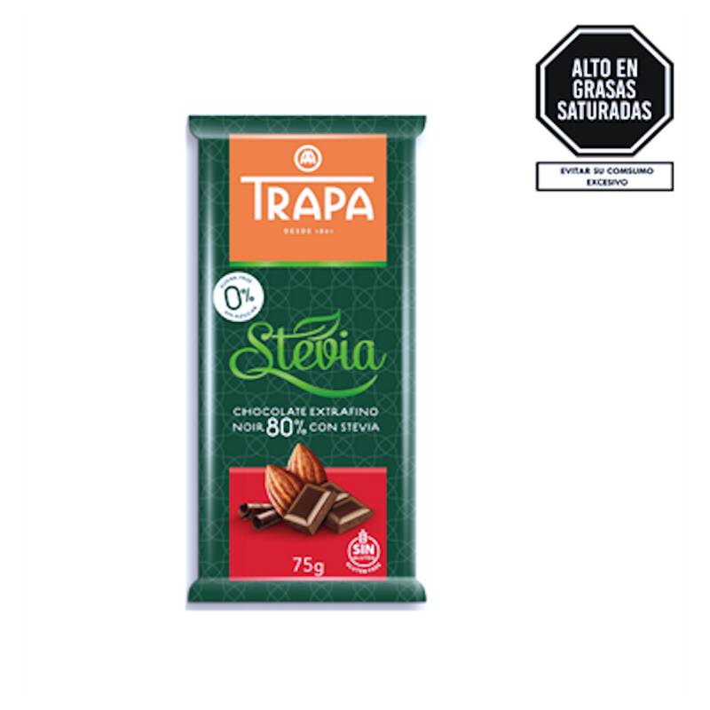 TRAPA - Chocolate Negro 80% con Stevia Sin azúcar Trapa 75G