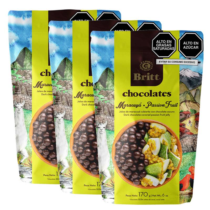 BRITT - Pack x 3 Chocolate Britt Peru Maracuya 170Gr
