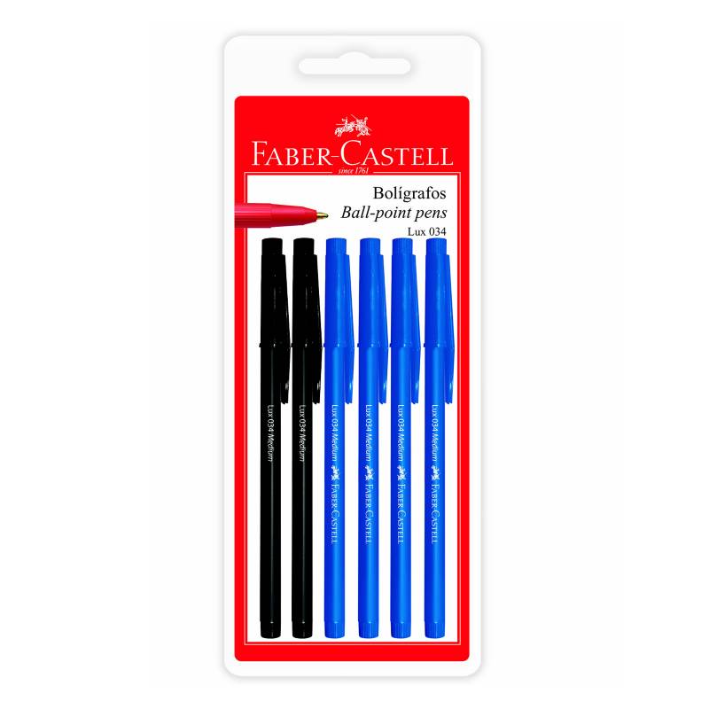 FABER-CASTELL - Bolígrafo Lux 034-M Blíster X 6 (4 Azules, 2 Negros)
