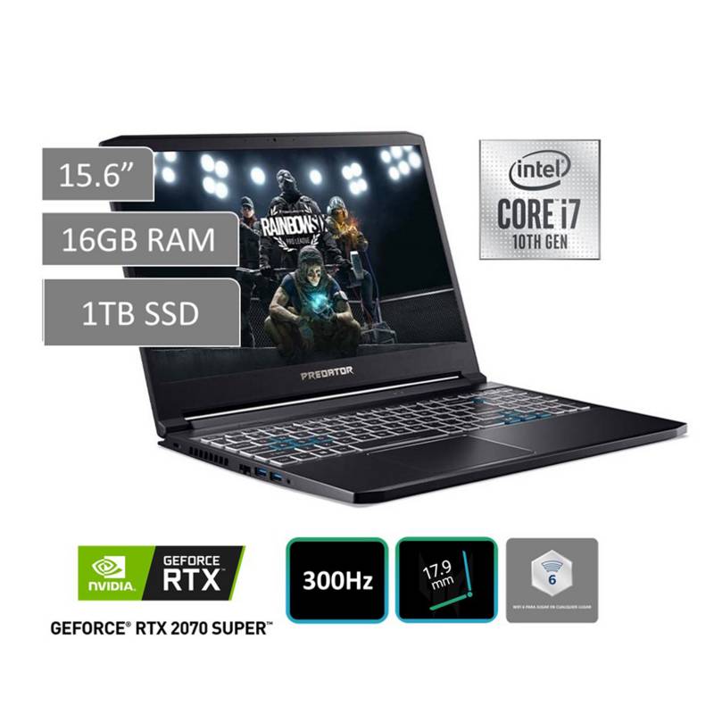 ACER - Laptop Gamer Predator Triton 15.6" Core i7-10750H 16GB RAM 1TB SSD + 8GB Nvidia RTX 2070