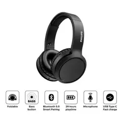 PHILIPS - Audifonos Over Ear Bluetooth 5.0 |TAH5205BK NEGRO