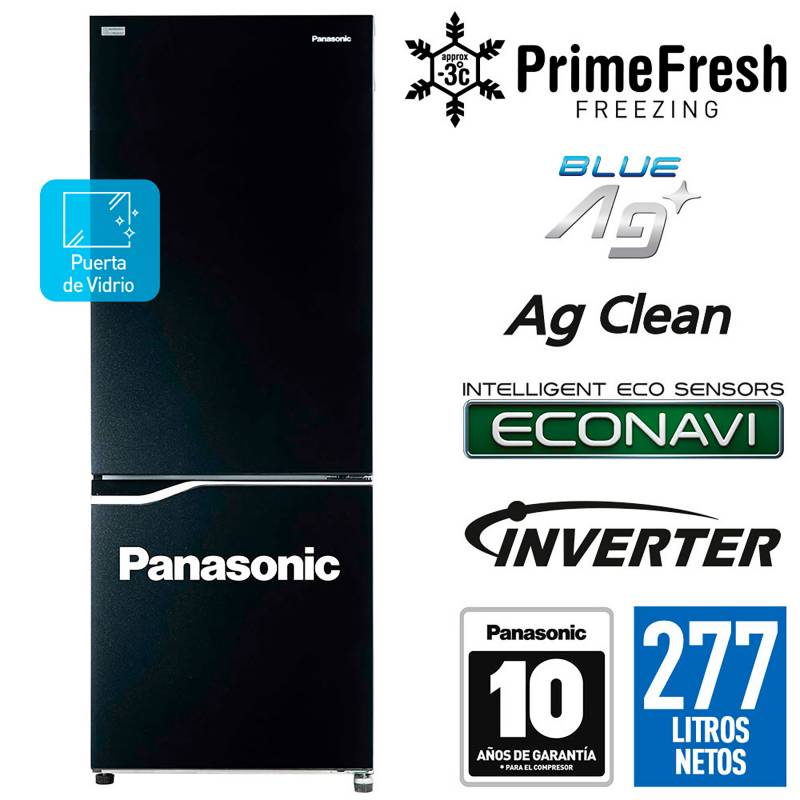 PANASONIC - Refrigeradora Panasonic NR-BV320GKPE Prime Fresh 277 LT Negro Espejado