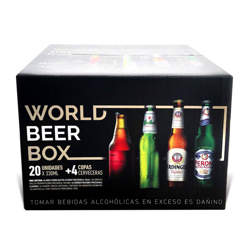 MULTIMARCA - World Beer Box 20 Botellas y 4 Copas Cerveceras