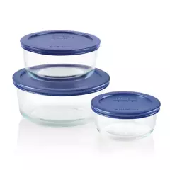 PYREX - Set x3 Bowls con Tapa Azul 470 ml , 950 ml y 1.6 lt
