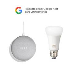 GOOGLE - Google Nest Mini gris + HUE Foco luz cálida BT 