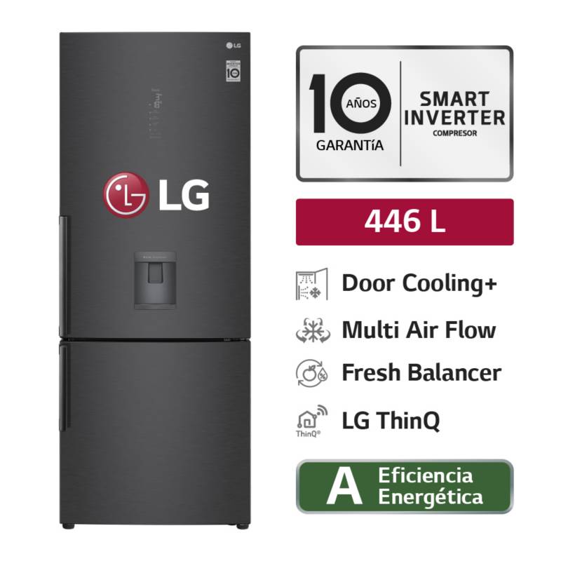 LG - Refrigeradora GB46TGT 446L Door Cooling Bottom Freezer Negro Mate LG 