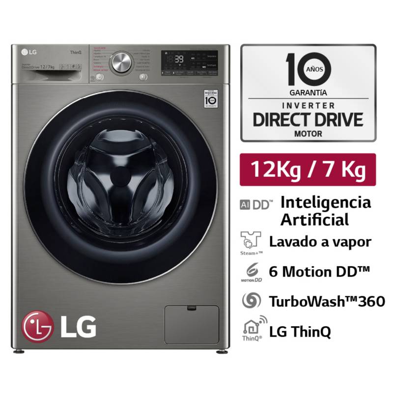 LG - Lavaseca Wd12pvc3s6c 12/7 Kg Ai Dd Carga Frontal Platino Lg