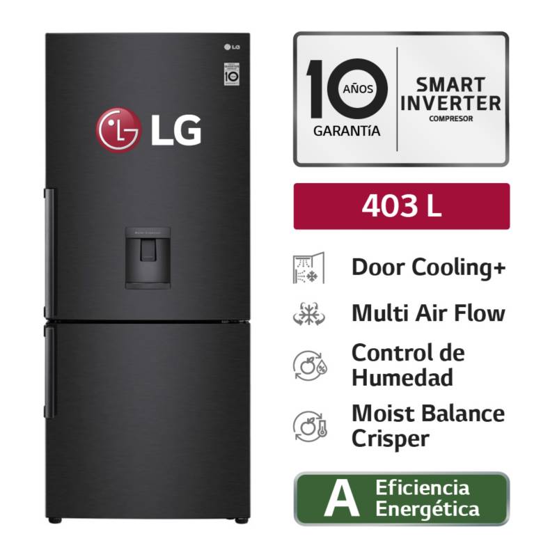 LG - Refrigeradora GB41WGT 403L Door Cooling Bottom Freezer Negro Mate LG