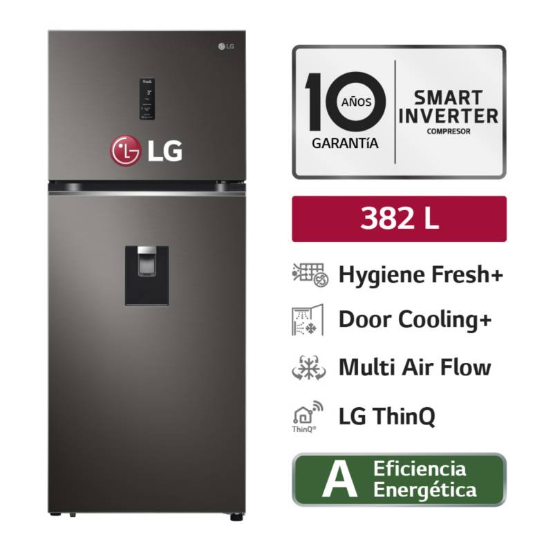 LG - Refrigeradora LG Top Mount con Hygiene Fresh 382 LT GT39AGD Negro Acero