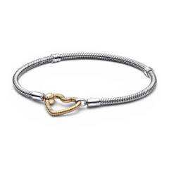Brazalete-Pulsera Mujer Pandora cadena de serpiente con broche de corazón Pandora Moments Recubrimiento en Oro de 14k | Pandora Plata Esterlina