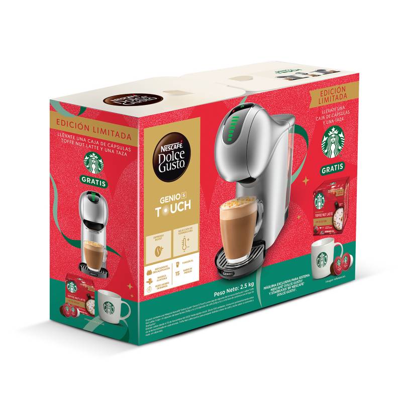 NESCAFE DOLCE GUSTO - Pack Genio S Touch + Caja unitaria Toffe Nut Latte + 1 Taza de Starbucks