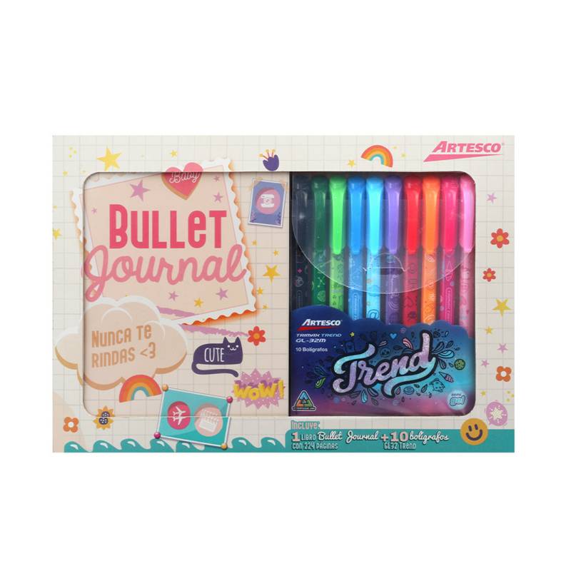 ARTESCO - Pack Gift Bullet Journal + 10 Boligrafos Trend Artesco