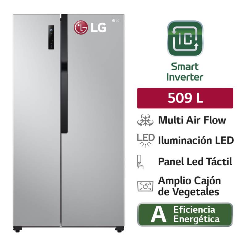 LG - Refrigeradora LS51BPP 508 LT Múltiple Flujo de aire Side By Side  Plateada LG