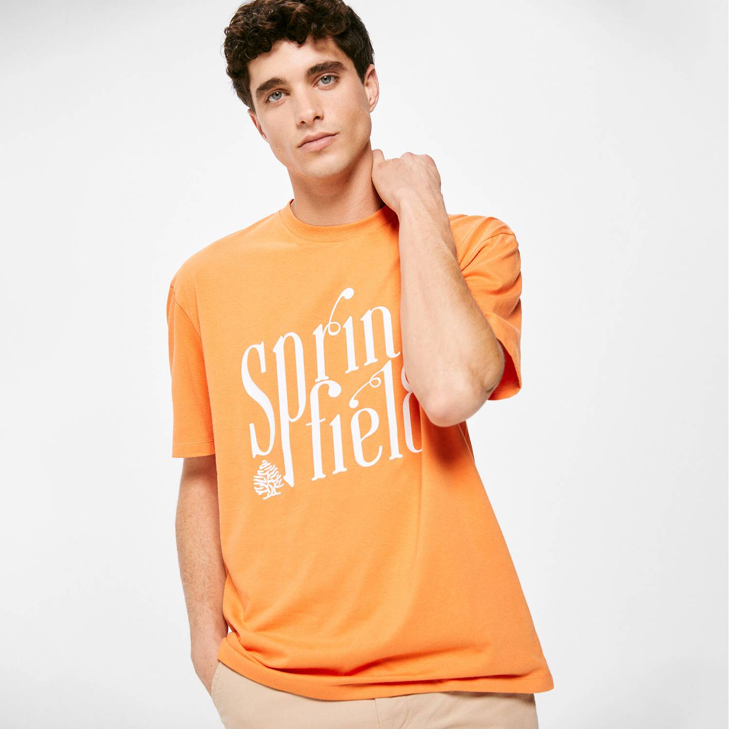 Springfield Camiseta, Camiseta Hombre, Naranja (Orange), M: : Moda
