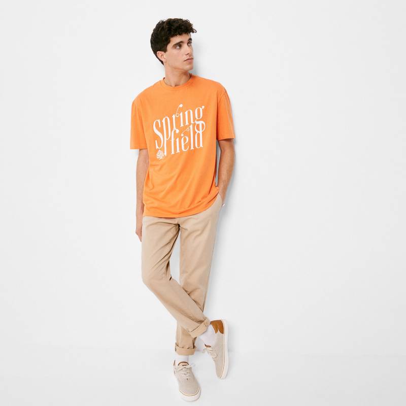 Springfield Camiseta, Camiseta Hombre, Naranja (Orange), M: : Moda