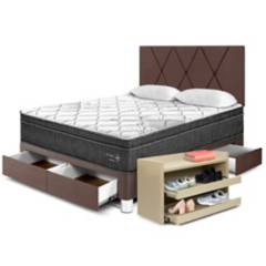 PARAISO - Dormitorio Con Cajones Pocket Star Loft 2 Plz Chocolate + Zapatera + 2 Almohadas + Protector