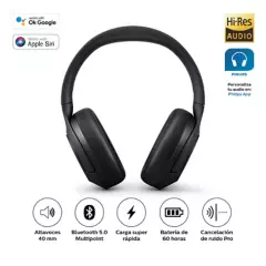 PHILIPS - Audífonos Philips Noise Cancelling Bluetooth 60Hrs TAH8506BK NEGRO
