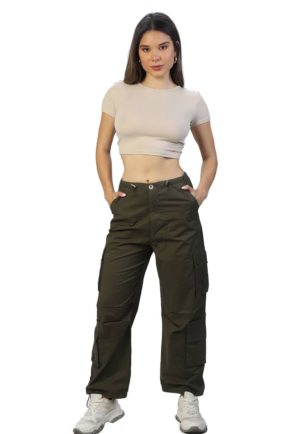 Pantalones cargo de cintura baja para mujer Marrón. BONVERANO