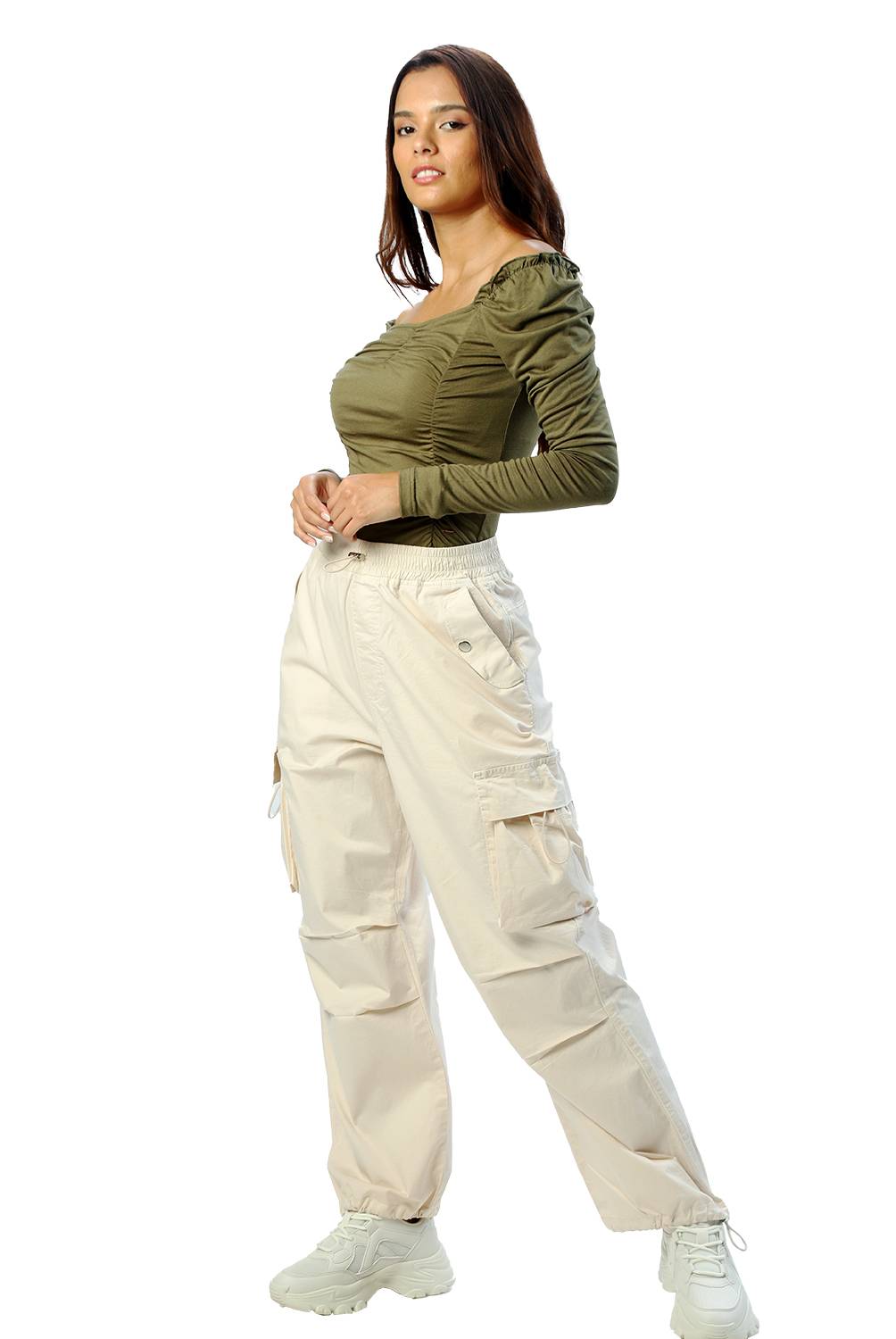 Pantalones cargo de cintura baja para mujer Blanco. BONVERANO