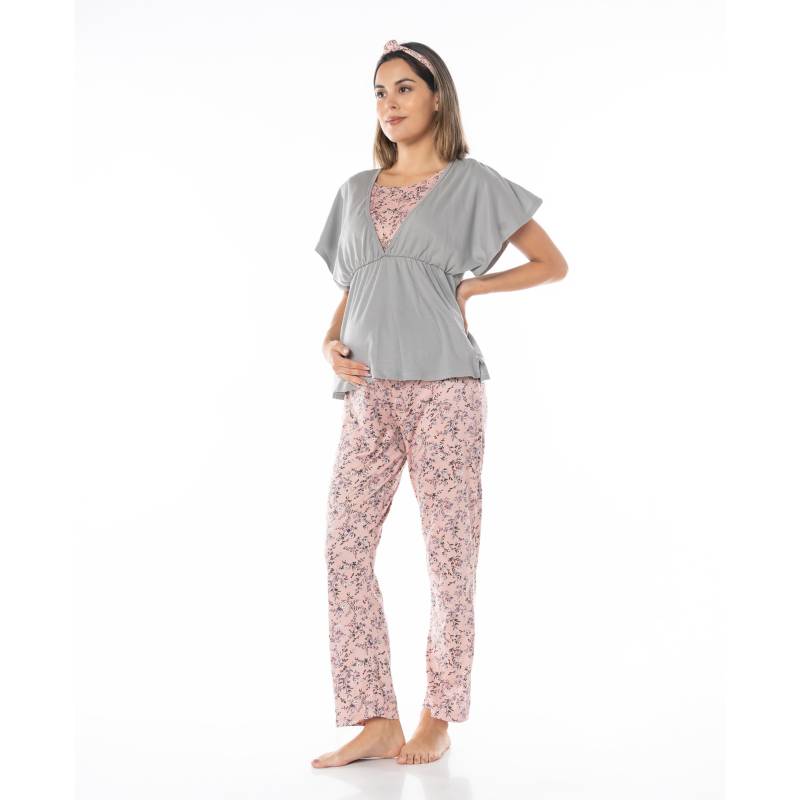 Pijama Maternal Pantalon Polo Cruzado Manga Larga Lactancia