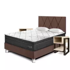 PARAISO - Dormitorio Pocket Star Loft 2 Plz Chocolate + 2 Veladores + 2 Almohadas + Protector