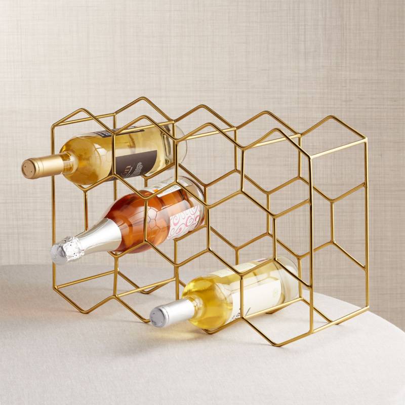 CRATE & BARREL - Rack para 11 Botellas de Vino Dorado