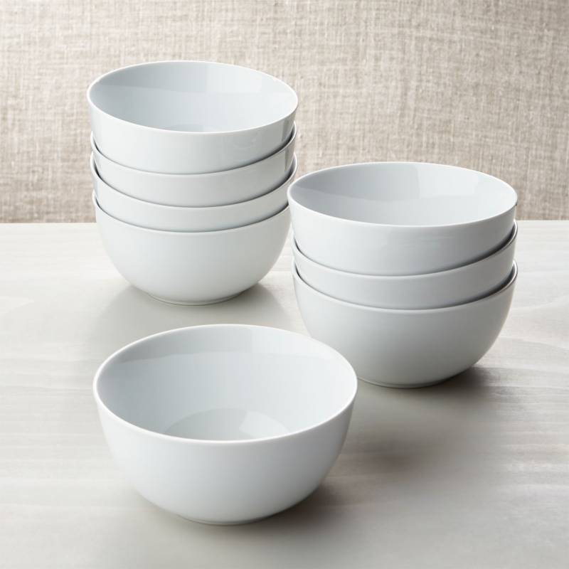 CRATE & BARREL - Juego de 8 Bowls para Cereal de Porcelana Blanca