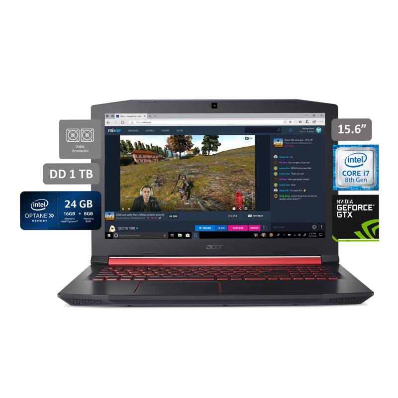 ACER - Laptop Gamer Ci7 8750H 15.6" 8GB+16GB Optane 1TB + 4GB Video Nvidia Geforce GTX 1050