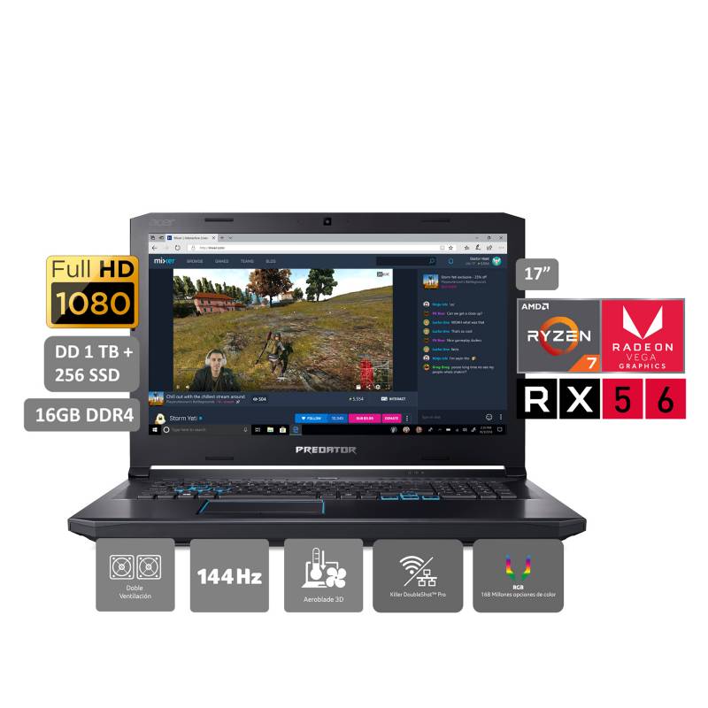 ACER - Laptop Predator 500 AMD Ryzen 7 2700 16GB 1TB+256SSD