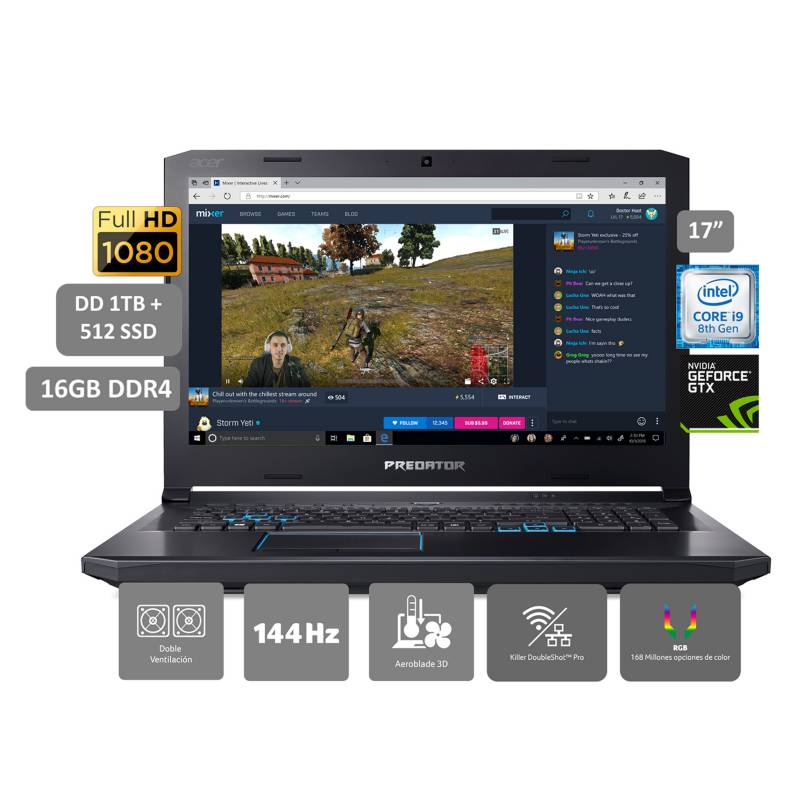 ACER - Laptop Predator 500 Core i9 8950HK 16GB 1TB+ 512GB SSD