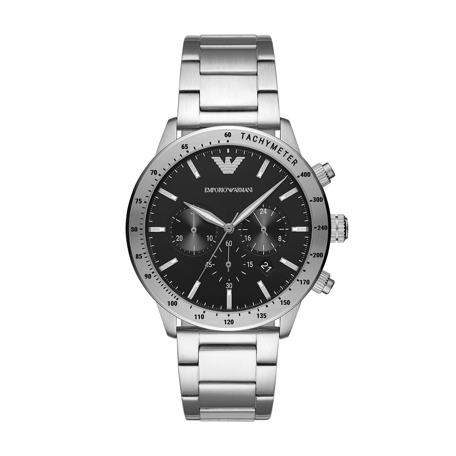 Reloj Armani Caballero extensible acero plata car tula negra