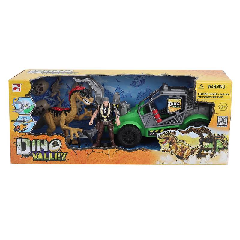 DINO VALLEY - Set de Juguetes Dinosaurio con Carro Verde