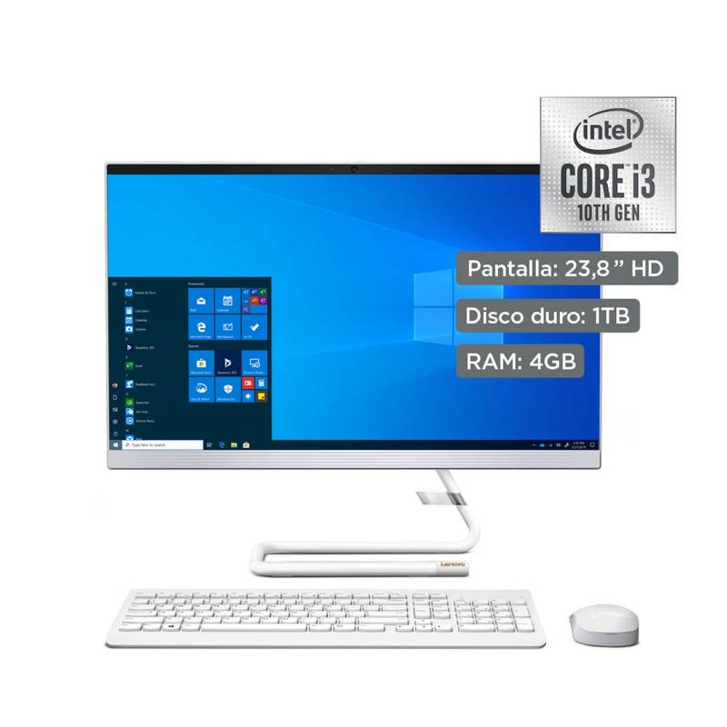 LENOVO - IdeaCentre A340  Intel Core i3  23.8" Full HD  1TB HDD + 128GB SSD  4GB RAM  Foggy White